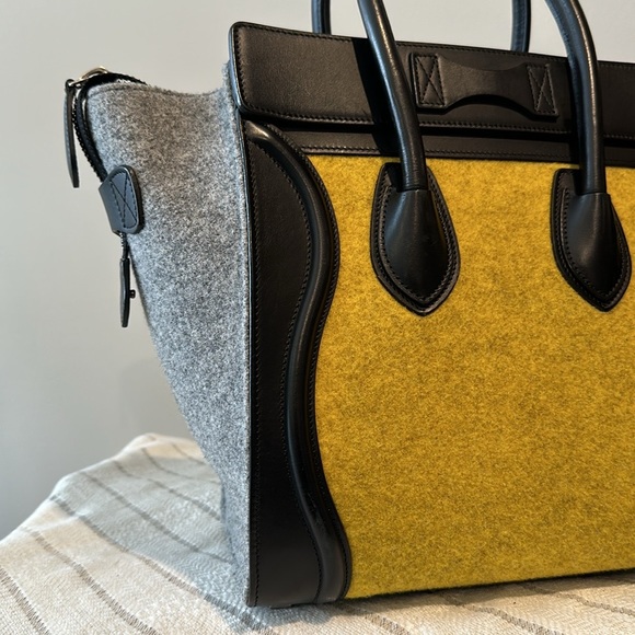 Céline Yellow, Grey, Black Leather & Wool Felt Micro Shopper Tote Fall 16’ - Picture 15 of 17